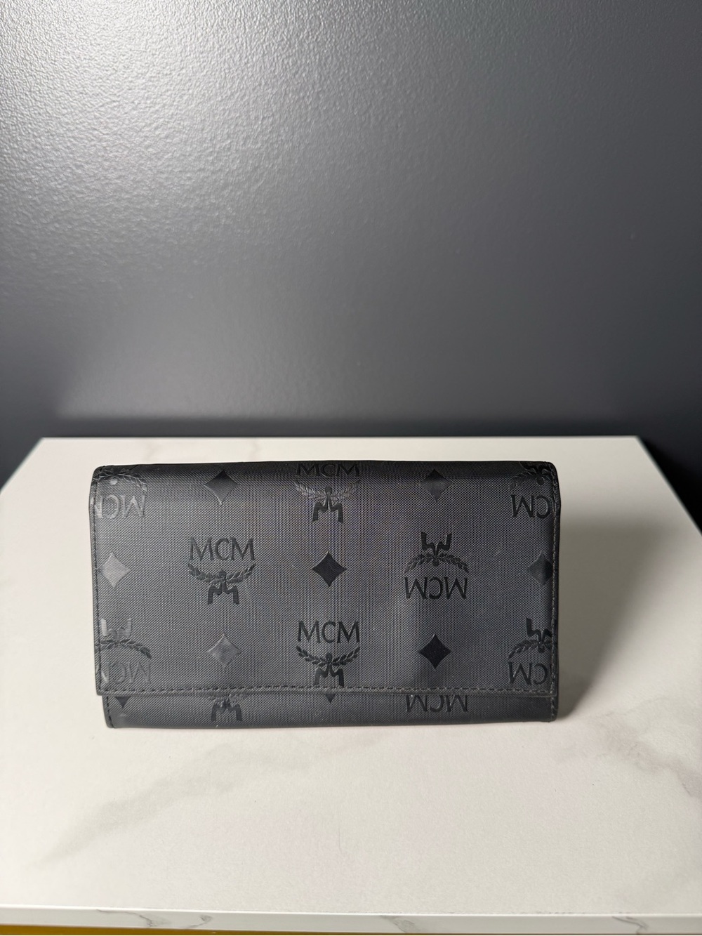 MCM Black Monogram Fold-Over Card & Key Holder